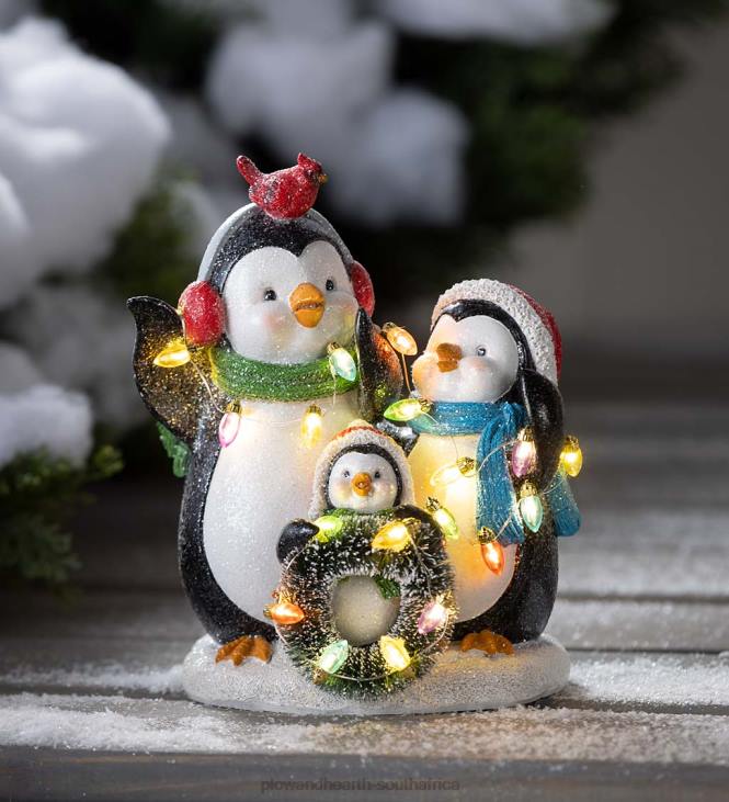 Seasonal & Gifts Plow & Hearth Lighted Penguin Trio with Christmas Lights NFLB2211