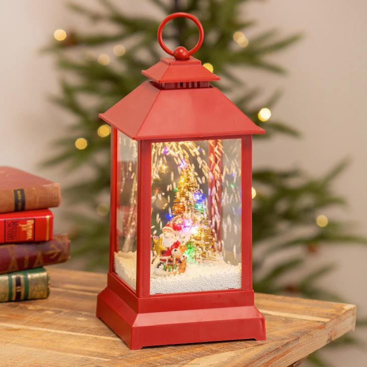 Seasonal & Gifts Plow & Hearth Lighted Red Christmas Water Globe Lantern with Music NFLB2204