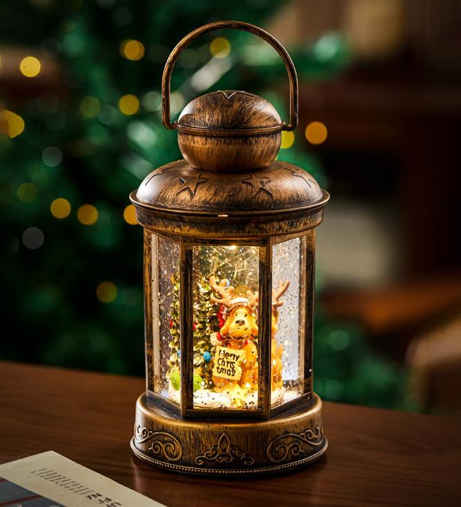 Seasonal & Gifts Plow & Hearth Lighted Reindeer Lantern with Spinning Snow Table Decor NFLB2201