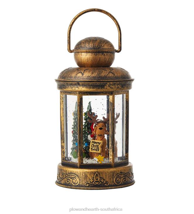Seasonal & Gifts Plow & Hearth Lighted Reindeer Lantern with Spinning Snow Table Decor NFLB2201