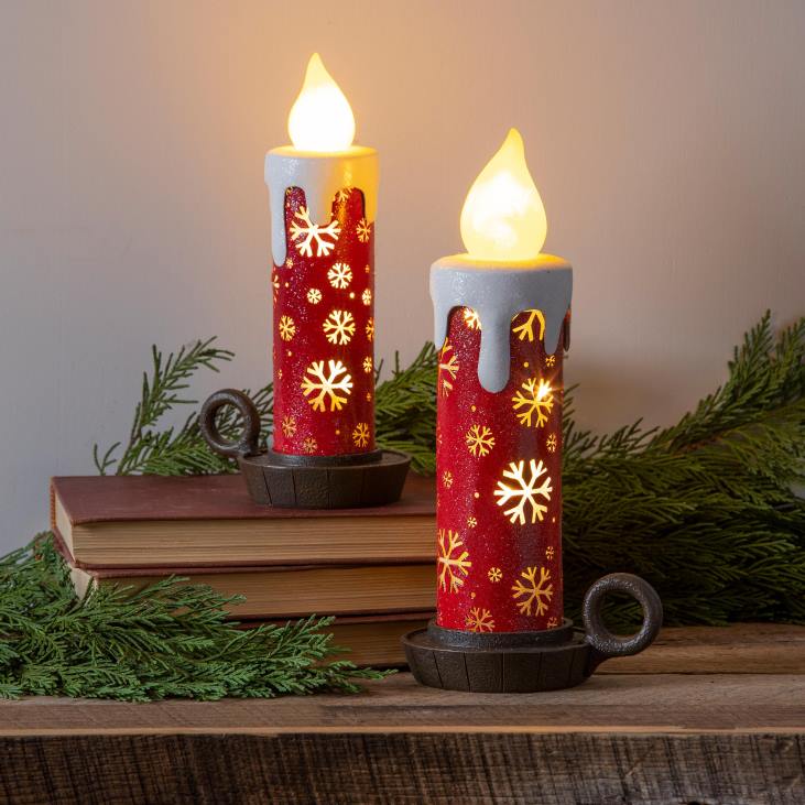 Seasonal & Gifts Plow & Hearth Lighted Snowflake Candlestick Table Decor, Set of 2 NFLB2176