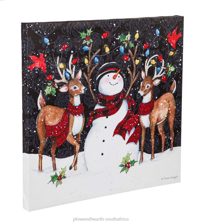 Seasonal & Gifts Plow & Hearth Lighted Snowman And Reindeer Wall Art Canvas NFLB2218