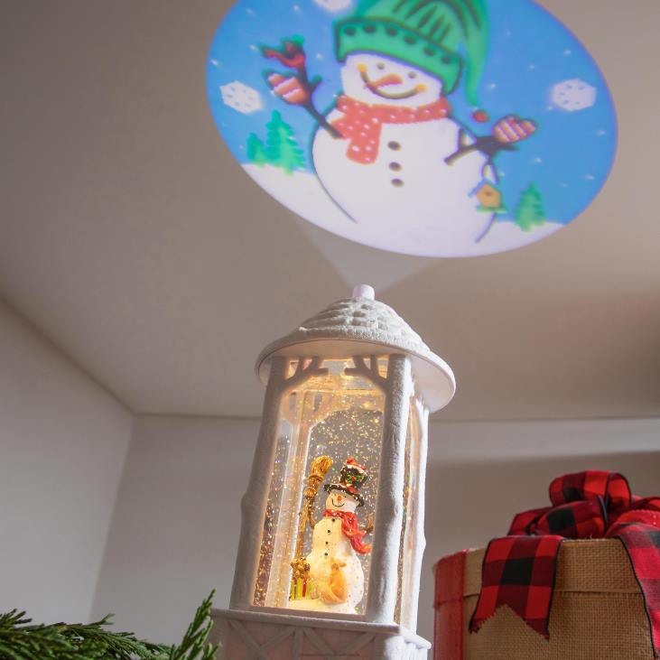 Seasonal & Gifts Plow & Hearth Lighted Snowman Water Globe Lantern with Projector NFLB2247