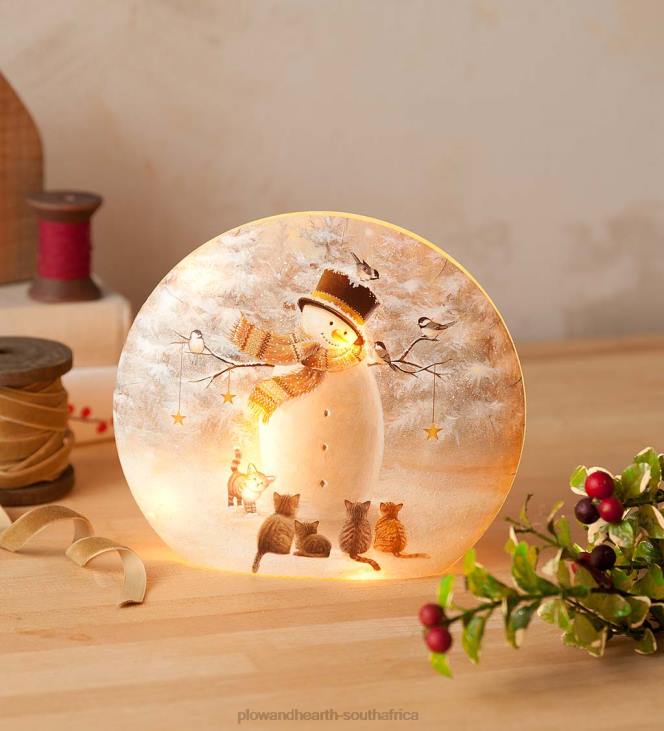 Seasonal & Gifts Plow & Hearth Lighted Snowman and Kittens Tabletop Decor NFLB2168