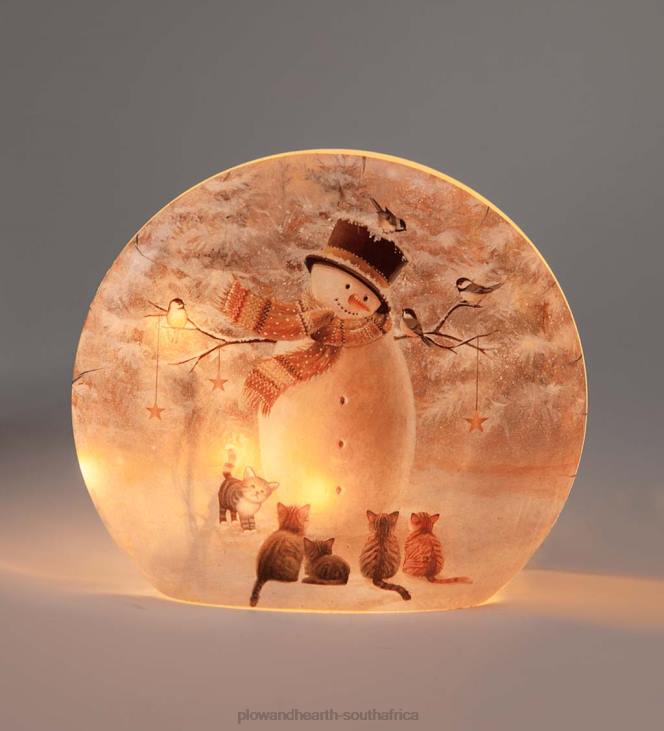 Seasonal & Gifts Plow & Hearth Lighted Snowman and Kittens Tabletop Decor NFLB2168