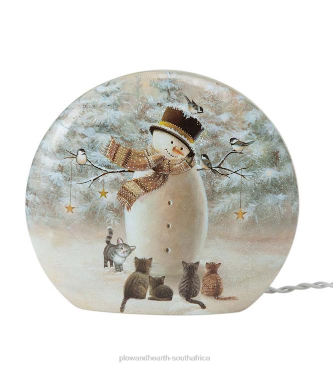 Seasonal & Gifts Plow & Hearth Lighted Snowman and Kittens Tabletop Decor NFLB2168