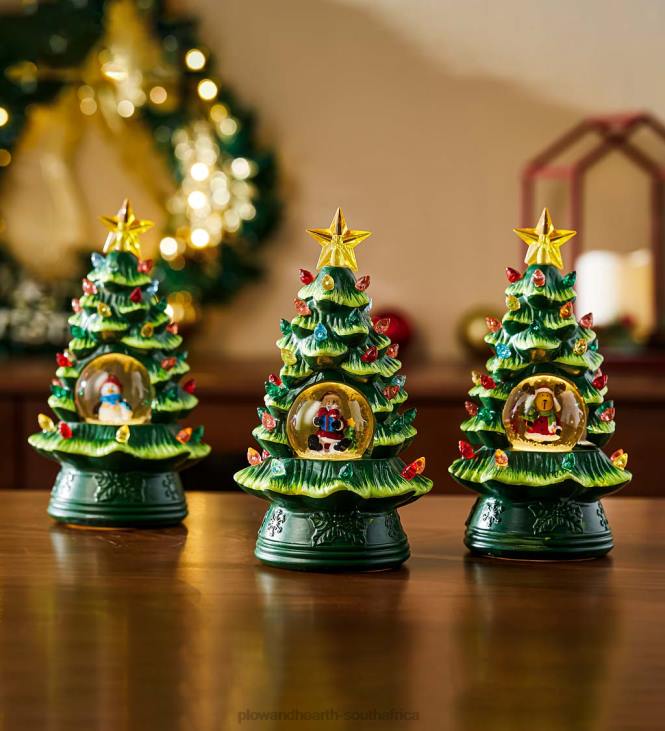 Seasonal & Gifts Plow & Hearth Mini LED Christmas Tree Snow Globes, Set of 3 NFLB2272