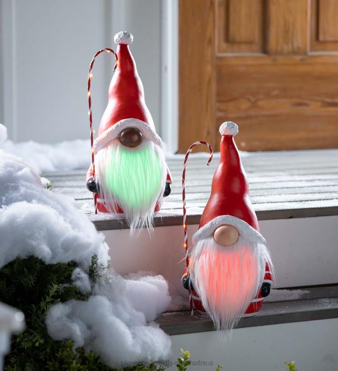 Seasonal & Gifts Plow & Hearth Santa Gnome with Lighted Candy Cane and Color-Changing Beard - Black NFLB2286