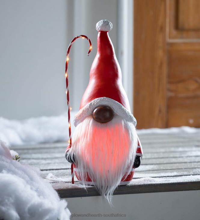Seasonal & Gifts Plow & Hearth Santa Gnome with Lighted Candy Cane and Color-Changing Beard - Black NFLB2286
