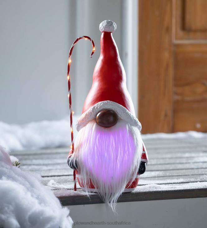 Seasonal & Gifts Plow & Hearth Santa Gnome with Lighted Candy Cane and Color-Changing Beard - Black NFLB2286