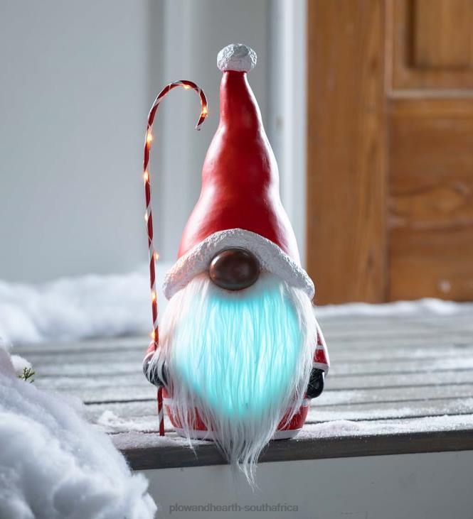 Seasonal & Gifts Plow & Hearth Santa Gnome with Lighted Candy Cane and Color-Changing Beard - Black NFLB2286