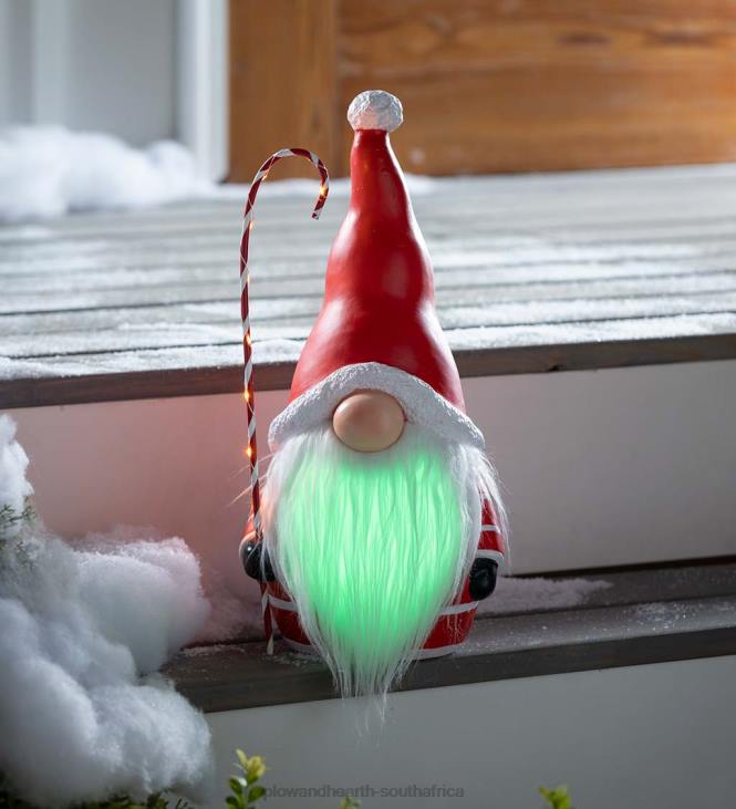 Seasonal & Gifts Plow & Hearth Santa Gnome with Lighted Candy Cane and Color-Changing Beard - Black NFLB2286