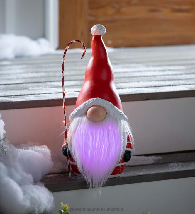 Seasonal & Gifts Plow & Hearth Santa Gnome with Lighted Candy Cane and Color-Changing Beard - Black NFLB2286