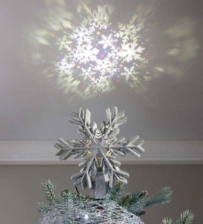 Seasonal & Gifts Plow & Hearth Silver Snowflake Christmas Tree Topper with LED Projected Stars NFLB2249