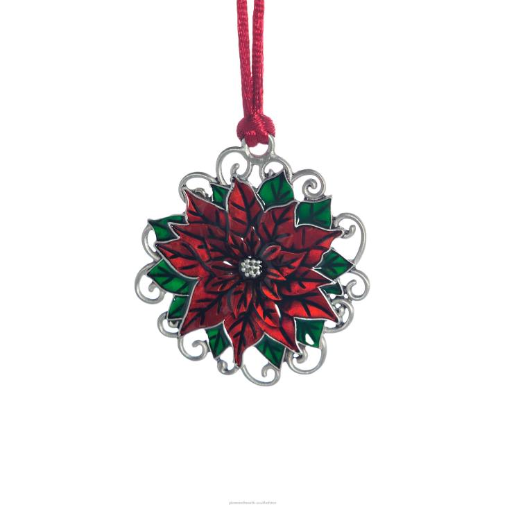 Seasonal & Gifts Plow & Hearth Solid Pewter Christmas Tree Ornament - Poinsettia NFLB2162