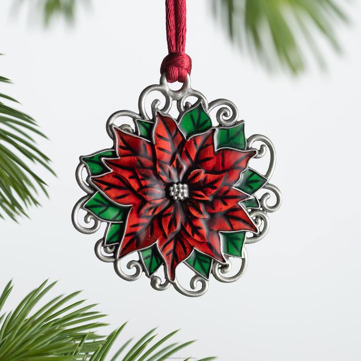 Seasonal & Gifts Plow & Hearth Solid Pewter Christmas Tree Ornament - Poinsettia NFLB2162