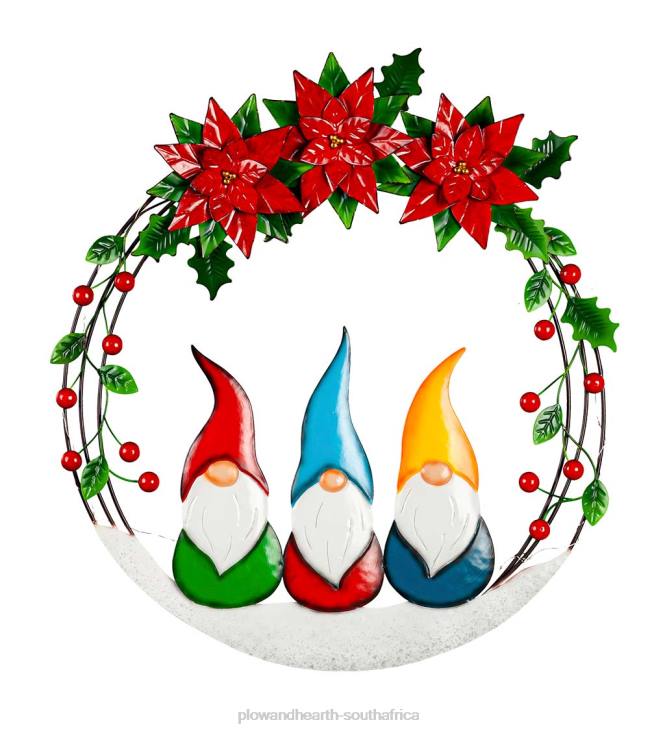 Seasonal & Gifts Plow & Hearth Three Gnomes Poinsettia Metal Wreath NFLB2255