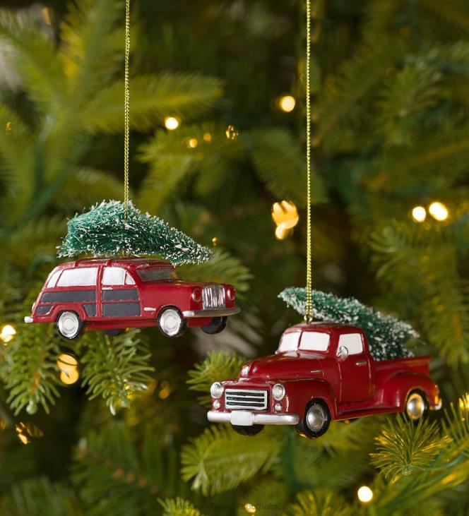 Seasonal & Gifts Plow & Hearth Vintage Style Bringing Home The Tree Ornaments, Set of 2 NFLB2279