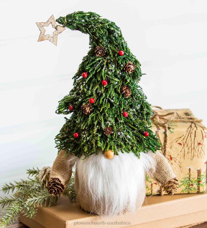 Seasonal & Gifts Plow & Hearth Woodland Gnome with Christmas Tree Hat Table Decor NFLB2195