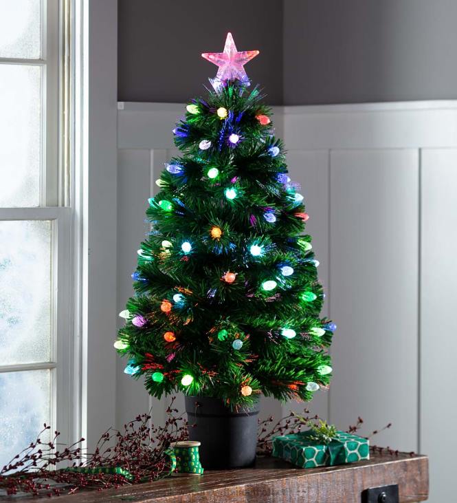 Seasonal & Gifts Plow & Hearth Fiber Optic Color-Changing Tabletop Christmas Tree NFLB2154