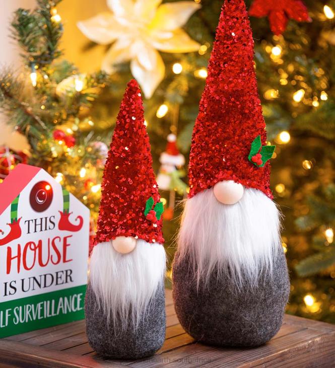 Seasonal & Gifts Plow & Hearth Holiday Sparkle Plush Gnome Table Decor, Set of 2 NFLB2150
