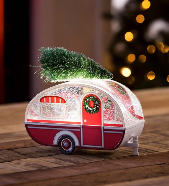Seasonal & Gifts Plow & Hearth Holiday Vintage Camper with Bottle Tree Lighted Glitter Water Globe NFLB2148