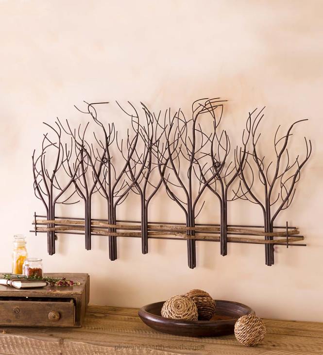 Seasonal & Gifts Plow & Hearth Metal and Natural Vine Seven Winter Trees Wall Art NFLB2158