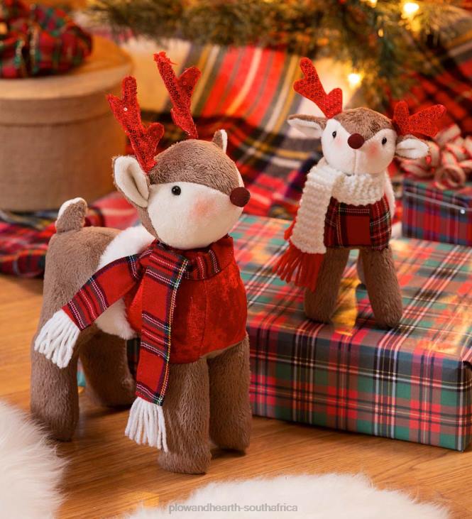 Seasonal & Gifts Plow & Hearth Plush Holiday Deer with Tartan Accents, Set of 2 NFLB2152
