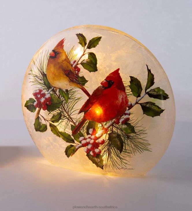 Seasonal & Gifts Plow & Hearth Winter Cardinals Frosted Glass Accent Light NFLB2144
