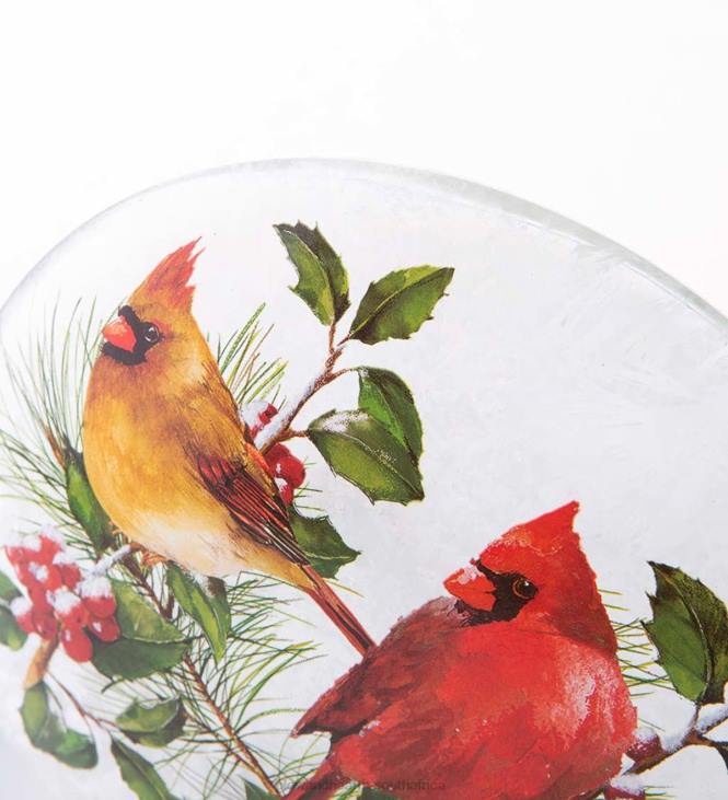 Seasonal & Gifts Plow & Hearth Winter Cardinals Frosted Glass Accent Light NFLB2144