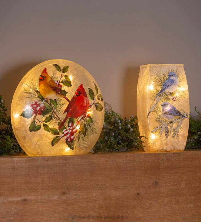 Seasonal & Gifts Plow & Hearth Winter Cardinals Frosted Glass Accent Light NFLB2144