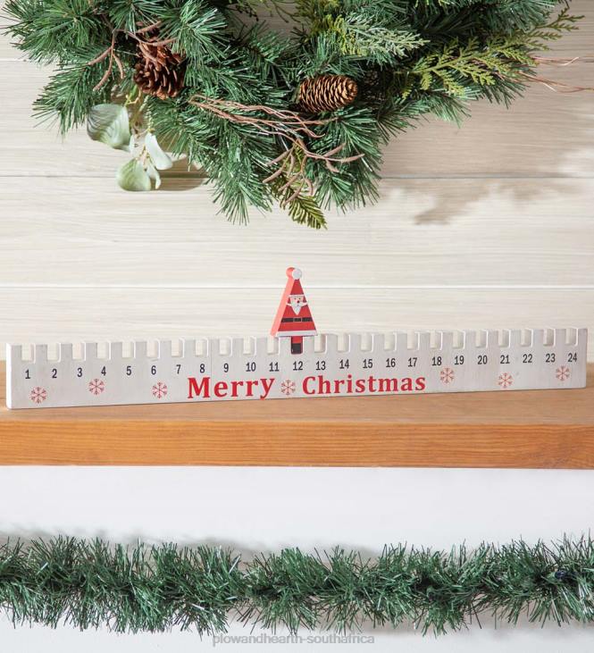 Seasonal & Gifts Plow & Hearth Wood Advent Calendar with Moveable Santa Table Decor NFLB2149