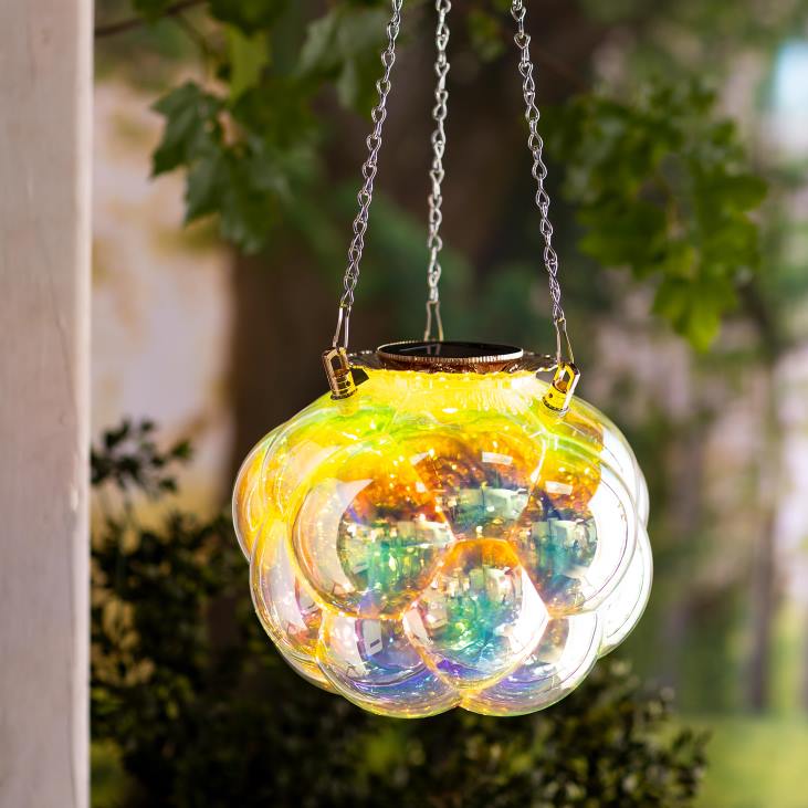 Seasonal & Gifts Plow & Hearth Hanging Bubbles Solar Iridescent Glass Light with 16Hanging Chain NFLB3153