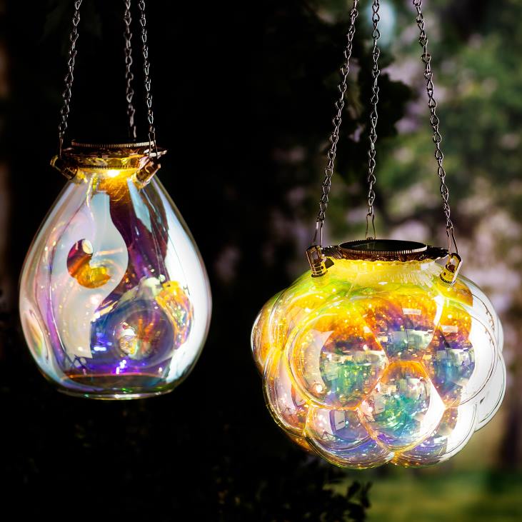Seasonal & Gifts Plow & Hearth Hanging Bubbles Solar Iridescent Glass Light with 16Hanging Chain NFLB3153