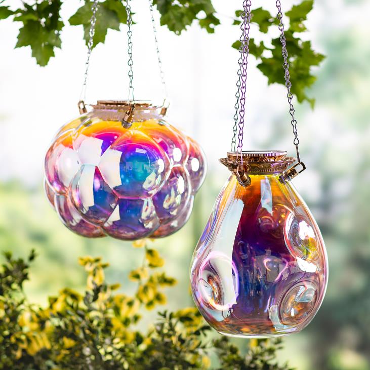 Seasonal & Gifts Plow & Hearth Hanging Bubbles Solar Iridescent Glass Light with 16Hanging Chain NFLB3153