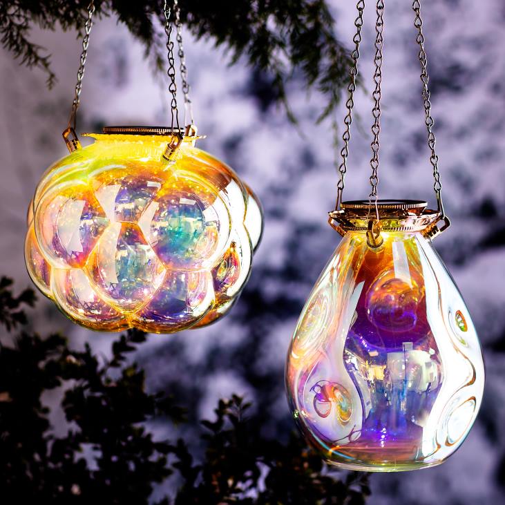 Seasonal & Gifts Plow & Hearth Hanging Bubbles Solar Iridescent Glass Light with 16Hanging Chain NFLB3153