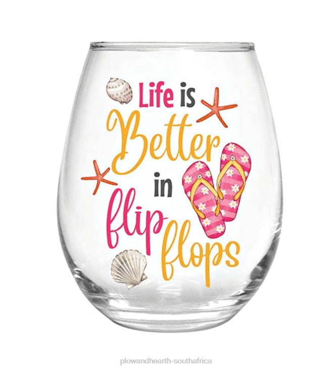 Seasonal & Gifts Plow & Hearth Life is Better in Flip Flops 17 oz. Stemless Glass with Gift Box NFLB3006