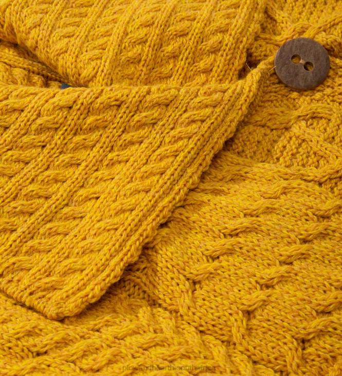 Seasonal & Gifts Plow & Hearth Merino Wool Corina Cardigan Sweater with Single-Button Front - Mustard - L (12-14) NFLB2981