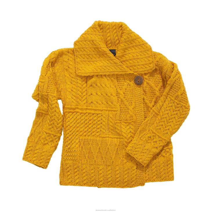 Seasonal & Gifts Plow & Hearth Merino Wool Corina Cardigan Sweater with Single-Button Front - Mustard - L (12-14) NFLB2981