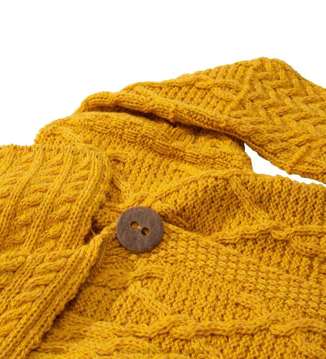 Seasonal & Gifts Plow & Hearth Merino Wool Corina Cardigan Sweater with Single-Button Front - Mustard - L (12-14) NFLB2981