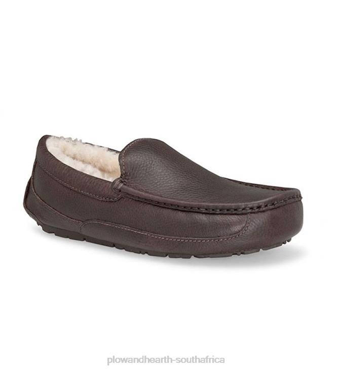 Seasonal & Gifts Plow & Hearth UGG Australia Men's Leather Ascot Slippers - China Tea Leather - Size 8 NFLB3067