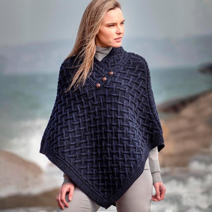 Seasonal & Gifts Plow & Hearth Women's Irish Merino Wool Super Soft Lattice Poncho - Ink Marl - S/M NFLB2987