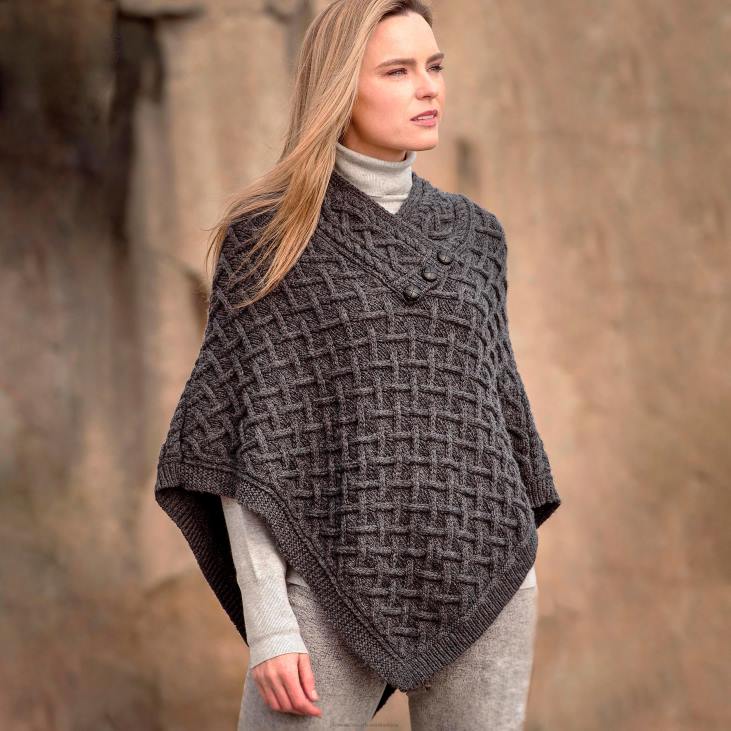 Seasonal & Gifts Plow & Hearth Women's Irish Merino Wool Super Soft Lattice Poncho - Ink Marl - S/M NFLB2987