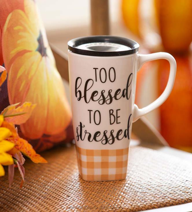 Seasonal & Gifts Plow & Hearth Ceramic FLOMO 360 Travel Mug - Blessed NFLB3082