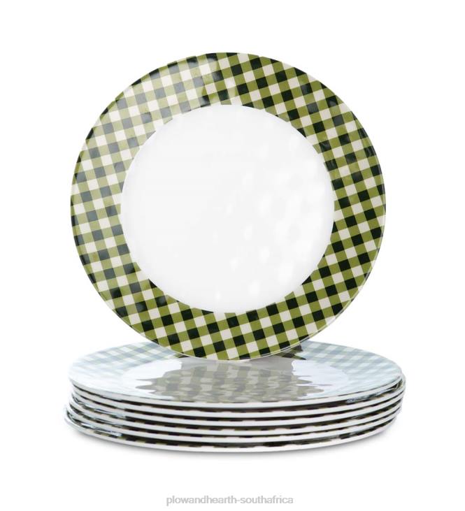 Seasonal & Gifts Plow & Hearth Moss Gingham Melamine Dinner Plates, Set of 6 - Moss NFLB3223