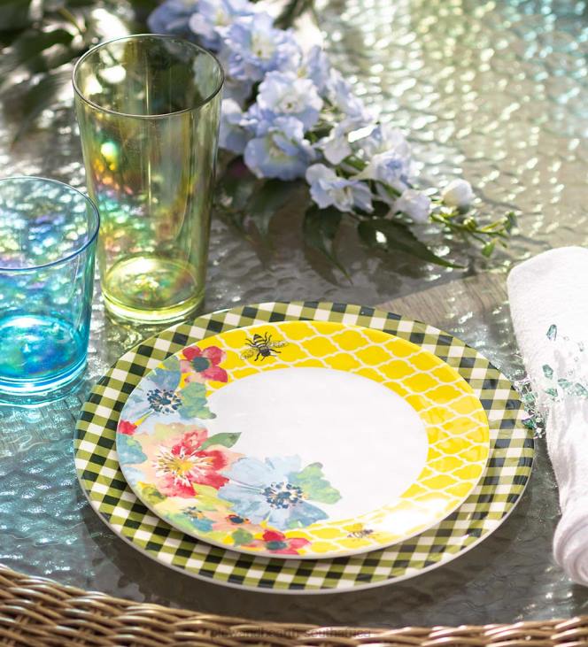 Seasonal & Gifts Plow & Hearth Moss Gingham Melamine Dinner Plates, Set of 6 - Moss NFLB3223