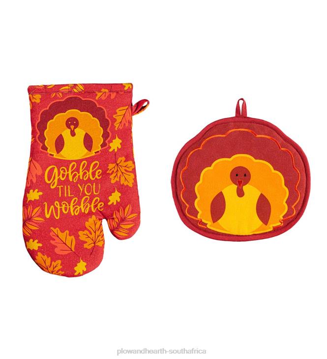 Seasonal & Gifts Plow & Hearth Seasonal Oven Mitt and Pot Holder Set - Turkey NFLB3085