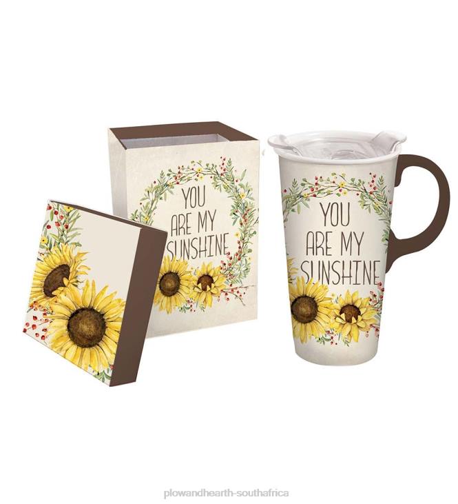 Seasonal & Gifts Plow & Hearth Sunflowers and Sunshine Ceramic Travel Mug with Box and Tritan Lid - Sunflower NFLB3080