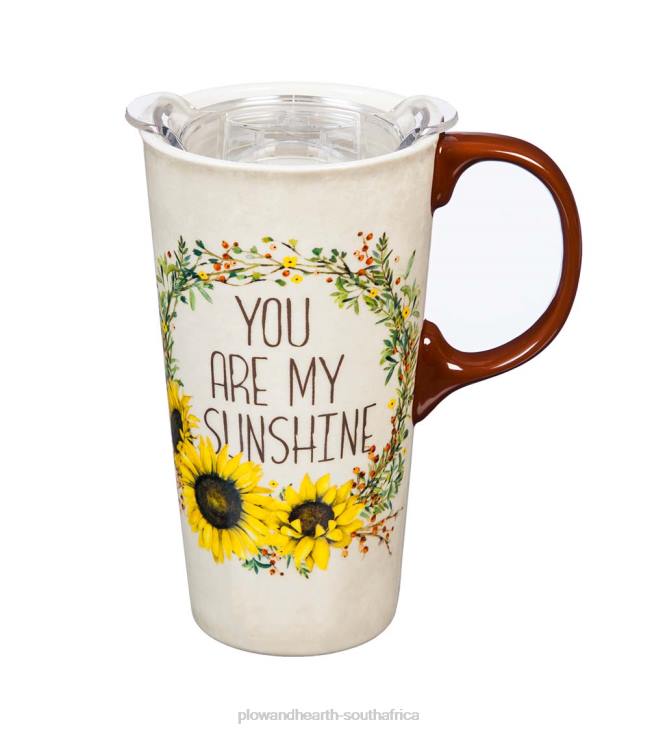 Seasonal & Gifts Plow & Hearth Sunflowers and Sunshine Ceramic Travel Mug with Box and Tritan Lid - Sunflower NFLB3080