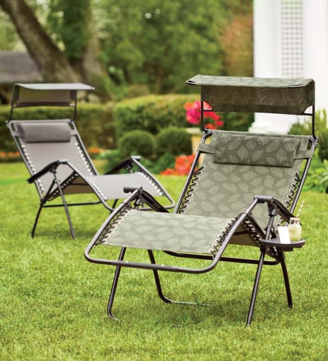 Seasonal & Gifts Plow & Hearth Deluxe Zero Gravity Chair With Awning, Table And Drink Holder - Green NFLB3087